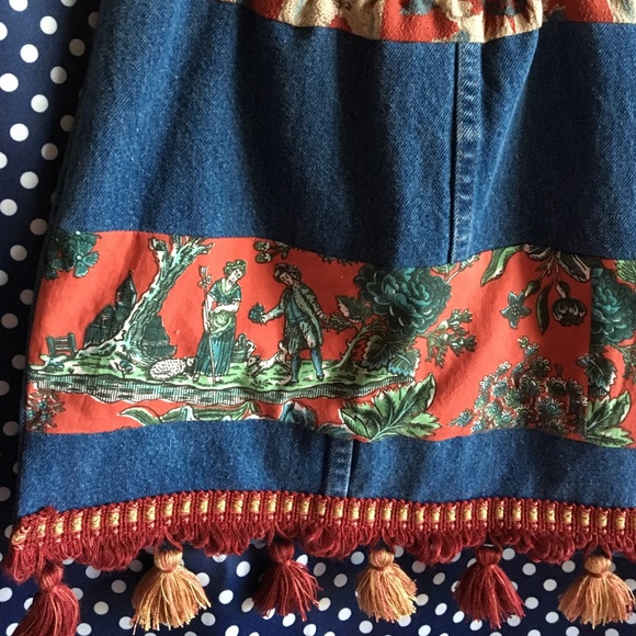 Boho Bag Boutique Handbag Vintage Toile & Denim w Bamboo Handle HANDMADE IN USA - Picture 2 of 4